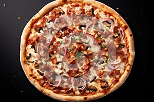 Indulgent Pizza with mushroom and bacon. Generate Ai photo