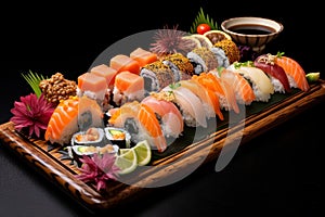 Indulgent Platter sushi rolls. Generate Ai