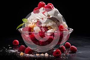 Indulgent Puff raspberries dessert food. Generate Ai