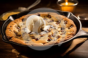 Indulgent Skillet cookie ice cream food. Generate Ai