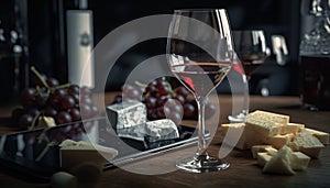Indulgent still life wine, gourmet food, and luxury refreshment generated by AI