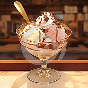 Indulgent treat a glass bowl filled with chocolate pudding ice cream