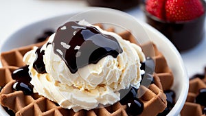 Indulgent Waffle Cone Sundae.AI Generated