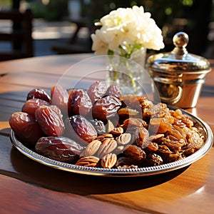 Indulging in a Platter of Luscious and Succulent Dates, Golden Delights of Exquisite Temptation