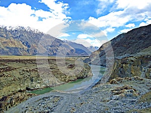 Indus river flowing through Karakorum mountain range