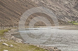 Indus river flowing through mountains in Ladakh