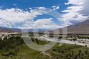 Indus river flowing through plains in Ladakh, India, Asia