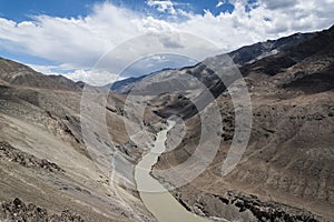 Indus river flowing through valley in Ladakh, India, Asia photo