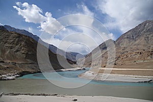 Indus River meets Zanskar river in Himalayas