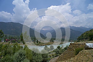 Indus river rages thru the valley, Srinagar, Jammu Kashmir