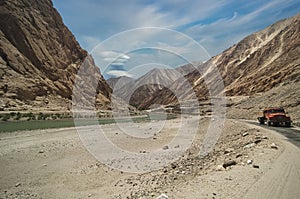 Indus River valley along the road to lake Tsomoriri in Ladakh