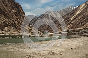 Indus River valley along the road to lake Tsomoriri in Ladakh