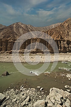 Indus River valley along the road to lake Tsomoriri in Ladakh