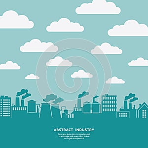 Industial factory and flying clouds silhouette background