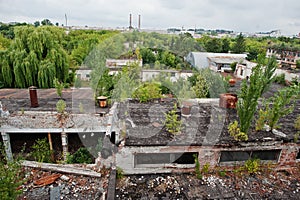 Industria exterior of an roof old abandoned factory