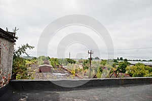 Industria exterior of an roof old abandoned factory photo