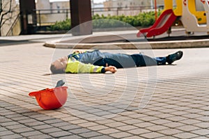 Industrial accident. the man died while working at a construction site. workplace safety concept