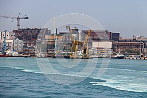 Industrial area on the coast of Tyrrhenian Sea. Piombino, Italy