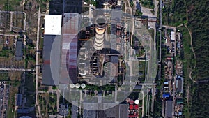 Industrial area from drone above. Aerial view territory thermal power plant