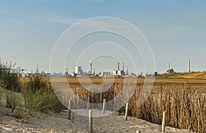 Industrial area europoort seen from the dunes