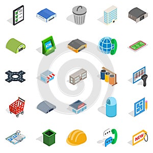Industrial area icons set, isometric style