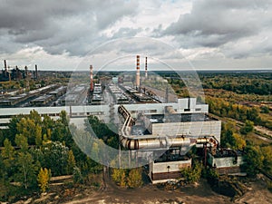 Industrial area of the metallurgical plant, drone aerial view