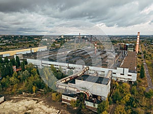 Industrial area of the metallurgical plant, drone aerial view
