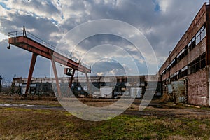 Industrial area, old shabby abandoned industrial buildings