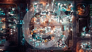 industrial area production plant or refinery crude oil and gas for transportatioon and export, aerial photography at night scene