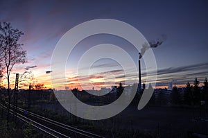 Industrial area at sunset