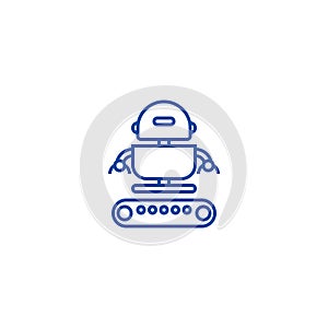 Industrial army robot  line icon concept. Industrial army robot  flat  vector symbol, sign, outline illustration.