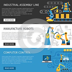 Industrial Assembly Line Flat Banners Set