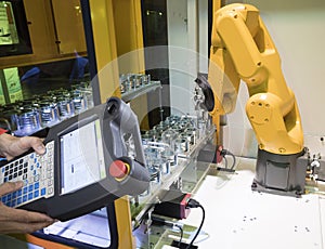 Industrial auto robot welding steel construction by cnc program