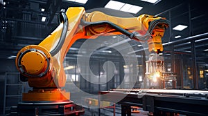 industrial automatic robotic arm, modern factory using advanced machines, production process