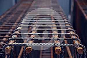 Steel bars for monolithic frame. Industrial background on the construction
