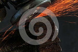 Industrial background, industry, Sparks from grinding machine in