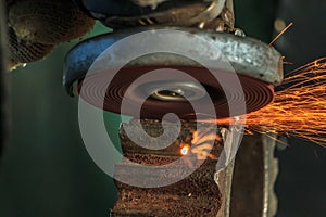 Industrial background, industry, Sparks from grinding machine in