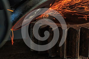 Industrial background, industry, Sparks from grinding machine in