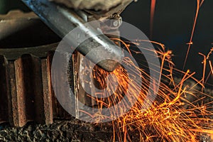 Industrial background, industry, Sparks from grinding machine in