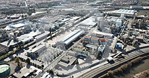 Industrial background with Martorell Site of large INOVYN chemical factory specializing in production of vinyl