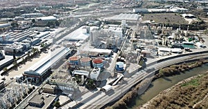 Industrial background with Martorell Site of large INOVYN chemical factory specializing in production of vinyl
