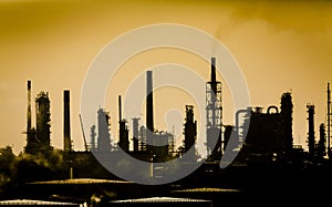 Industrial background with steam and chimneys