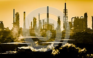 Industrial background with steam and chimneys