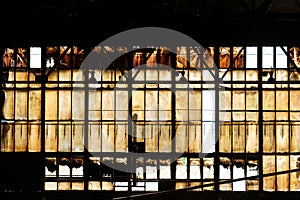 Industrial background, window in steel factory