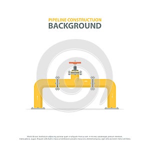 Industrial background with yellow pipeline and valve. Oil, water or gas pipelines.