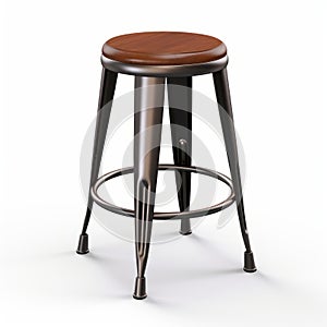 Industrial Backless Stool With Wooden Seat - Photorealistic Rendering