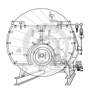 Industrial boiler outline. 3D illustration