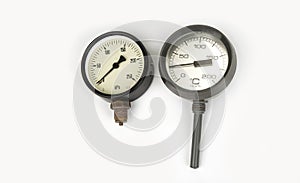 Industrial boiler pressure meter and thermometer for central heating