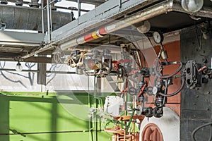 Industrial boiler sistem in boiler room in a derelict factory, HDR