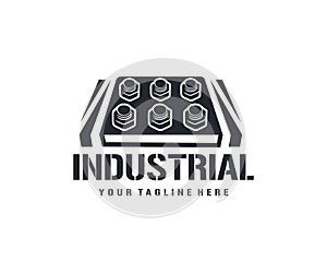 Industrial, bolts and nuts, metal, logo design. Screws, steel, workshop and metallurgy, vector design photo